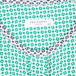 Equipment Green Printed Contrast Trim Detail Long Sleeve Silk Blouse M