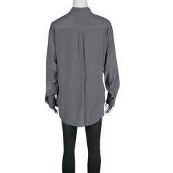 Equipment Gunmetal Grey Silk Long Sleeve Button Front Signature Blouse M