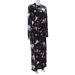Equipment Britten Navy Blue Floral Printed Silk Belted Maxi Dress L