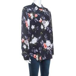 Equipment Eclipse Grey Floral Printed Silk Shirt M