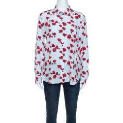 Equipment Light Blue Floral Print Washed Silk Button Front Leema Shirt M