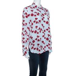 Equipment Light Blue Floral Print Washed Silk Button Front Leema Shirt M