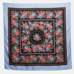 Erdem Multicolor Floral Print Silk Carrington Square Scarf S