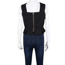 Pre Owned Erdem Black Jacquard Floral Applique Frankie Cropped Peplum Top M