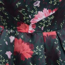 Erdem Green Floral Printed Silk Gazar Ruffled Bottom Alouette Gown M