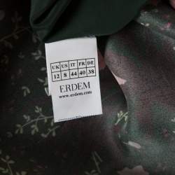 Erdem Green Floral Printed Silk Gazar Ruffled Bottom Alouette Gown M
