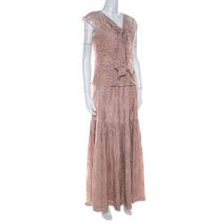 Erdem Light Pink Lace Front Bow Detail Top and Skirt Set M 
