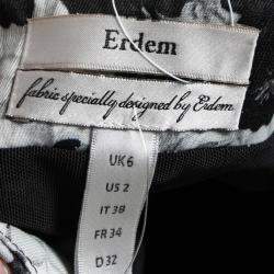 Pre Owned Erdem Black and White Floral Print Stretch Cotton Corset Bodice Dress S 
