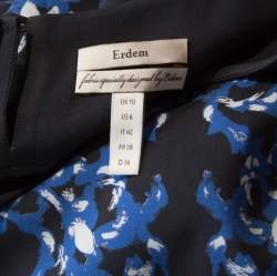 Erdem Navy Blue Lillie Printed Silk Crepe Dress M 