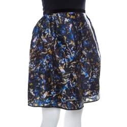 Pre Owned Erdem Blue Floral Print Silk Gazar Levinia Gathered Skirt M