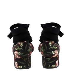 Erdem Black Floral Canvas Cut Out Lace Up Sandals Size 38