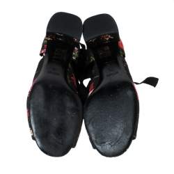 Erdem Black Floral Canvas Cut Out Lace Up Sandals Size 38