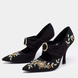 Erdem Black Canvas Embroidered Pumps Size 39