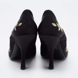 Erdem Black Canvas Embroidered Pumps Size 39