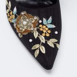 Erdem Black Canvas Embroidered Pumps Size 39