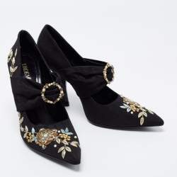 Erdem Black Canvas Embroidered Pumps Size 39