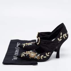 Erdem Black Canvas Embroidered Pumps Size 39