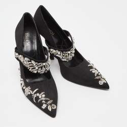 Erdem Black Fabric Crystals Embellished Strap Pumps Size 40