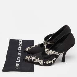 Erdem Black Fabric Crystals Embellished Strap Pumps Size 40