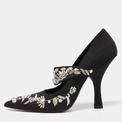 Erdem Black Fabric Crystals Embellished Strap Pumps Size 40