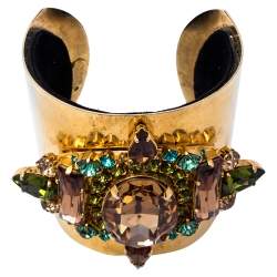 Erickson Beamon Gold Tone Crystal Embellished Open Cuff Bracelet