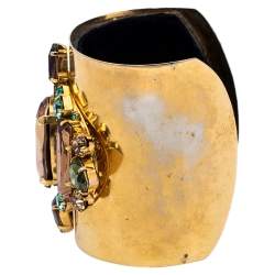 Erickson Beamon Gold Tone Crystal Embellished Open Cuff Bracelet