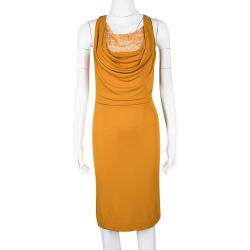 Ermanno Scervino Orange Lace Insert Cowl Neck Detail Sleeveless Dress M
