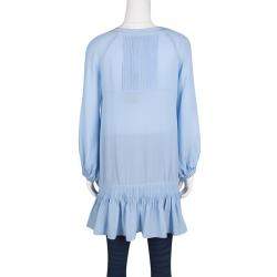 Ermanno Scervino Powder Blue Silk Pintuck Detail Long Sleeve Tunic M