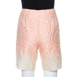 Ermanno Scervino Peach Jacquard Cotton Silk Ombre Bermuda Shorts S