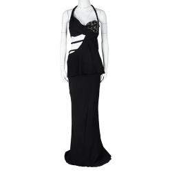 Pre Owned Ermanno Scervino Black Embellished Cutout Detail Backless Halter Gown M 