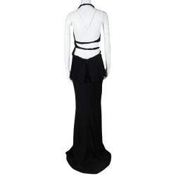 Pre Owned Ermanno Scervino Black Embellished Cutout Detail Backless Halter Gown M 