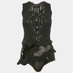 Pre Owned Ermanno Scervino Black Jersey Cut Out Detail Playsuit S