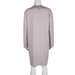 Ermanno Scervino Beige Contrast Lace Neck Trim Detail Long Sleeve Dress L
