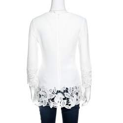 Ermanno Scervino Off White Floral Lace Trim Detail Long Sleeve Top S