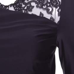 Ermanno Scervino Navy Blue Draped Neckline Lace Detail Fitted Midi Dress XS