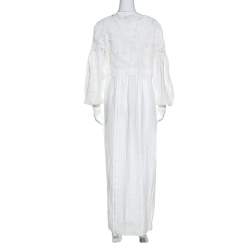 Ermanno Scervino White Floral Embroidered Lace Overlay Long Sleeve Ramie Dress M