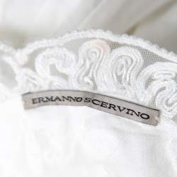 Ermanno Scervino White Floral Embroidered Lace Overlay Long Sleeve Ramie Dress M