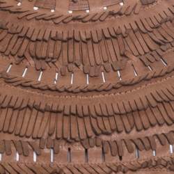 Ermanno Scervino Brown Leather Cutout Detail Fringed Top S