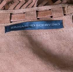 Ermanno Scervino Brown Leather Cutout Detail Fringed Top S