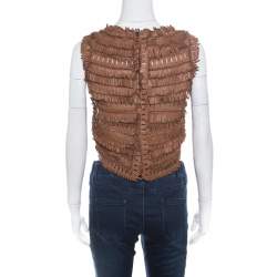 Ermanno Scervino Brown Leather Cutout Detail Fringed Top S