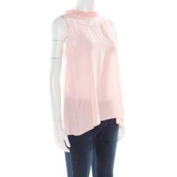 Ermanno Scervino Pink Sorbet Silk Floral Lace Trim Sleeveless Top M