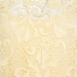 Ermanno Scervino Yellow Guipure Lace Sleeveless Flounce Dress S
