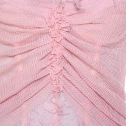 Ermanno Scervino Pink Pleated Silk Frayed Detail Ruffled Corset Top M
