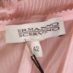Ermanno Scervino Pink Pleated Silk Frayed Detail Ruffled Corset Top M