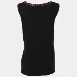 Pre Owned Escada Black Jersey Beads Embellished Sleeveless Tops XL