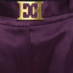 Escada Purple Stretch Satin Logo Belt Detail High Waist Tapered Trousers M