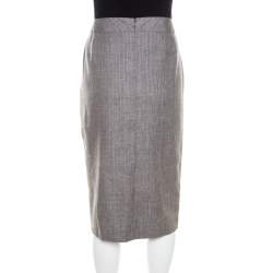 Pre Owned Escada Grey Linen and Wool Front Slit Detail Pencil Skirt L