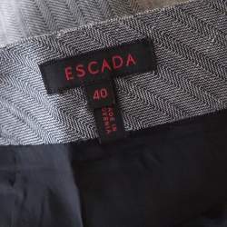 Pre Owned Escada Grey Linen and Wool Front Slit Detail Pencil Skirt L