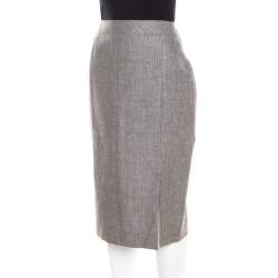 Pre Owned Escada Grey Linen and Wool Front Slit Detail Pencil Skirt L