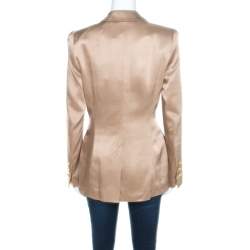 Escada Beige Silk Satin Gold Button Detail Tailored Blazer M